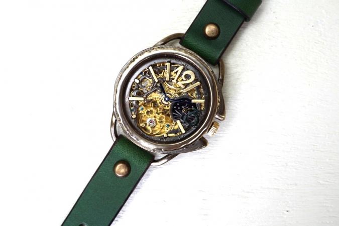 K-14　ナイン　AT　真鍮　グリーン　手作り腕時計