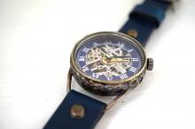メカニックシルバー　AT　Mサイズ　ブルー 真鍮 　手作り腕時計