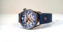 メカニックシルバー　AT　Mサイズ　ブルー 真鍮 　手作り腕時計