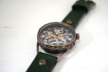 メカニックシルバー　AT　Mサイズ　グリーン 真鍮 　手作り腕時計