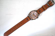 メカニックシルバー　AT　Mサイズ　キャメル 真鍮 　手作り腕時計