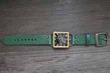 メカニックブラックスクエア　真鍮　グリーン　手作り腕時計