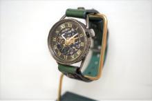 メカニックブラック　AT　Mサイズ　グリーン 真鍮 　手作り腕時計