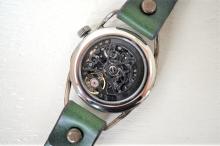 メカニックブラック　AT　Mサイズ　グリーン 真鍮 　手作り腕時計