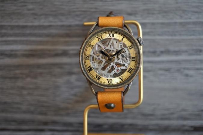 メカニックシルバー　AT　イエロー　真鍮　手作り腕時計