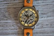 メカニックシルバー　AT　イエロー　真鍮　手作り腕時計