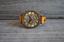 メカニックシルバー　AT　イエロー　真鍮　手作り腕時計