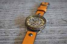 メカニックシルバー　AT　イエロー　真鍮　手作り腕時計