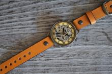 メカニックシルバー　AT　イエロー　真鍮　手作り腕時計