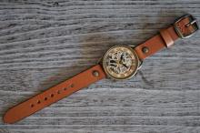 メカニックシルバー　AT　キャメル　真鍮　手作り腕時計