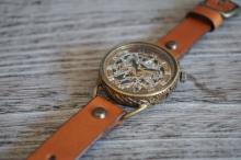 メカニックシルバー　AT　キャメル　真鍮　手作り腕時計