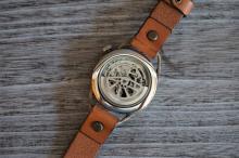 メカニックシルバー　AT　キャメル　真鍮　手作り腕時計
