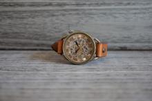 メカニックシルバー　AT　キャメル　真鍮　手作り腕時計