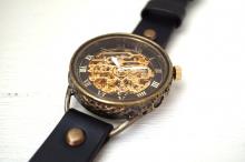 メカニックゴールド　AT　ブラック　真鍮　手作り腕時計