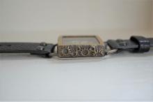 メカニックシルバースクエア　真鍮　ブラック　手作り腕時計