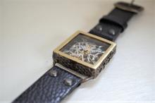 メカニックシルバースクエア　真鍮　ブラック　手作り腕時計