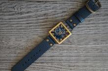 メカニックブルースクエア　真鍮　ブルー　手作り腕時計