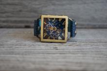 メカニックブルースクエア　真鍮　ブルー　手作り腕時計