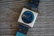 メカニックブルースクエア　真鍮　ブルー　手作り腕時計