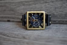 メカニックブルースクエア　真鍮　ブラック　手作り腕時計