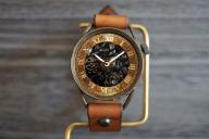 メカニックブラック　AT　Mサイズ　キャメル 真鍮 　手作り腕時計