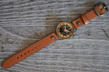 メカニックブラック　AT　Mサイズ　キャメル 真鍮 　手作り腕時計