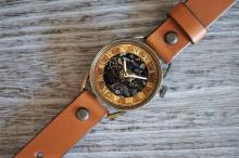 メカニックブラック　AT　Mサイズ　キャメル 真鍮 　手作り腕時計