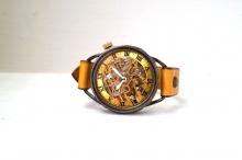 メカニックゴールド　AT　イエロー　真鍮　手作り腕時計