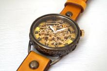 メカニックゴールド　AT　イエロー　真鍮　手作り腕時計