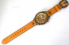 メカニックゴールド　AT　イエロー　真鍮　手作り腕時計