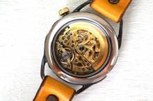 メカニックゴールド　AT　イエロー　真鍮　手作り腕時計