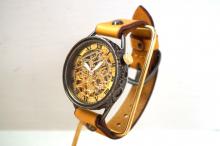 メカニックゴールド　AT　イエロー　真鍮　手作り腕時計