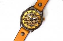 メカニックゴールド　AT　イエロー　真鍮　手作り腕時計