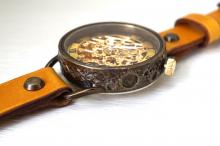 メカニックゴールド　AT　イエロー　真鍮　手作り腕時計