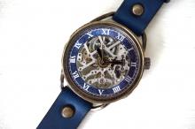 メカニックシルバー　AT　ブルー　真鍮　手作り腕時計