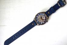 メカニックシルバー　AT　ブルー　真鍮　手作り腕時計