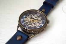 メカニックシルバー　AT　ブルー　真鍮　手作り腕時計