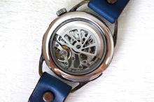 メカニックシルバー　AT　ブルー　真鍮　手作り腕時計