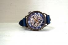 メカニックシルバー　AT　ブルー　真鍮　手作り腕時計