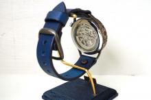 メカニックシルバー　AT　ブルー　真鍮　手作り腕時計