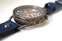 メカニックシルバー　AT　ブルー　真鍮　手作り腕時計