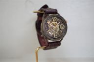メカピョン　MV/GD 真鍮 　ワインブラウン 手作り腕時計