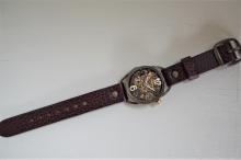 メカピョン　MV/GD 真鍮 　ワインブラウン 手作り腕時計
