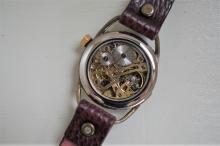 メカピョン　MV/GD 真鍮 　ワインブラウン 手作り腕時計