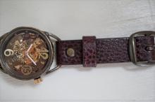 メカピョン　MV/GD 真鍮 　ワインブラウン 手作り腕時計