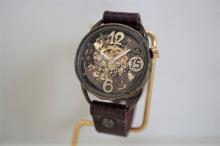 メカピョン　MV/GD 真鍮 　ワインブラウン 手作り腕時計