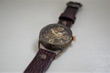 メカピョン　MV/GD 真鍮 　ワインブラウン 手作り腕時計