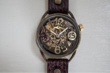 メカピョン　MV/GD 真鍮 　ワインブラウン 手作り腕時計