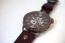 メカニックワールド　SV　Lサイズ　真鍮　 ワインブラウン 手作り腕時計
