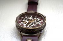 メカニックシルバー　AT　ワインブラウン　真鍮　手作り腕時計